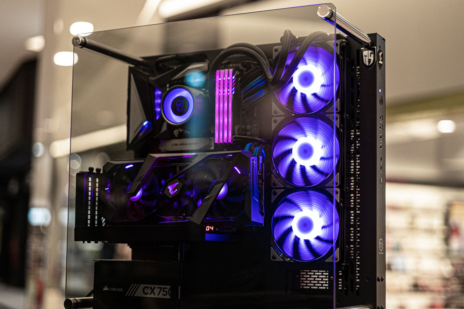 Gaming PC components on workbench